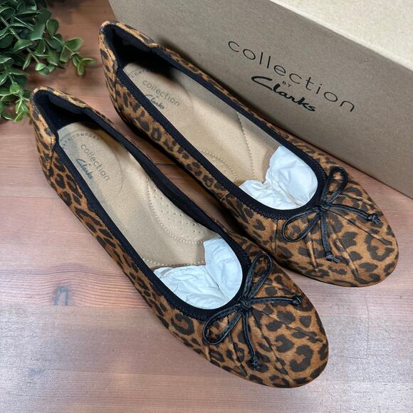 Clarks Collection Sara Aster Leopard Leather Ballet Flats Wide Width Size 7.5 - Picture 2 of 9